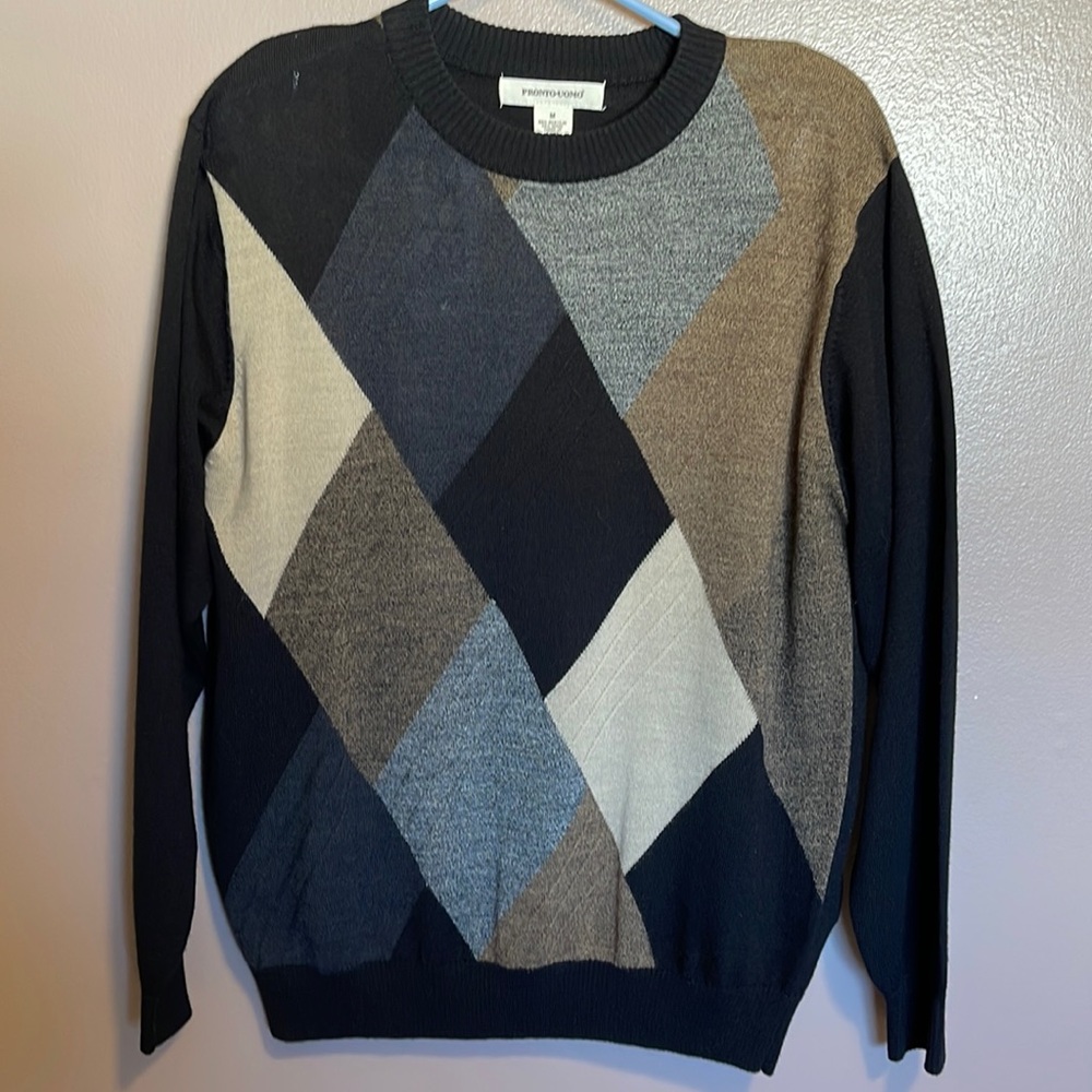 PRONTO-UOMO 80% Acrylic 20% Wool Color Block Front Crew Neck Sweater Size M